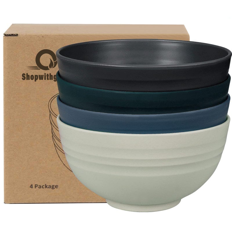 shopwithgreen Plastic Cereal Bowls Reusable Bowls for Kitchen Set of 4 Microwave and Dishwasher Safe Bowl for Soup Oatmeal Ramen RV Camping Kids College Dorm Room 26 OZ Dark Coastal
