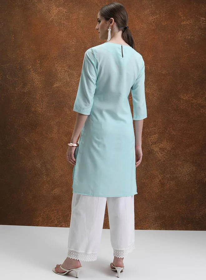 Vishudh Vishudh Women Blue Embroidered Kurta Set