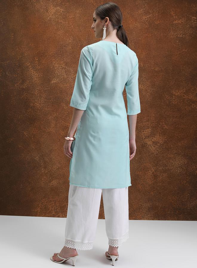 فيشود طقم كورتا مطرز أزرق نسائي - Image 3