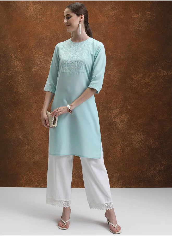 Vishudh Women Blue Embroidered Kurta Set by Styli
