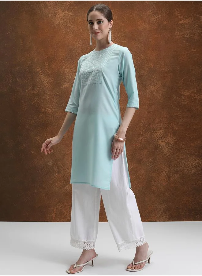 Vishudh Women Blue Embroidered Kurta Set by Styli