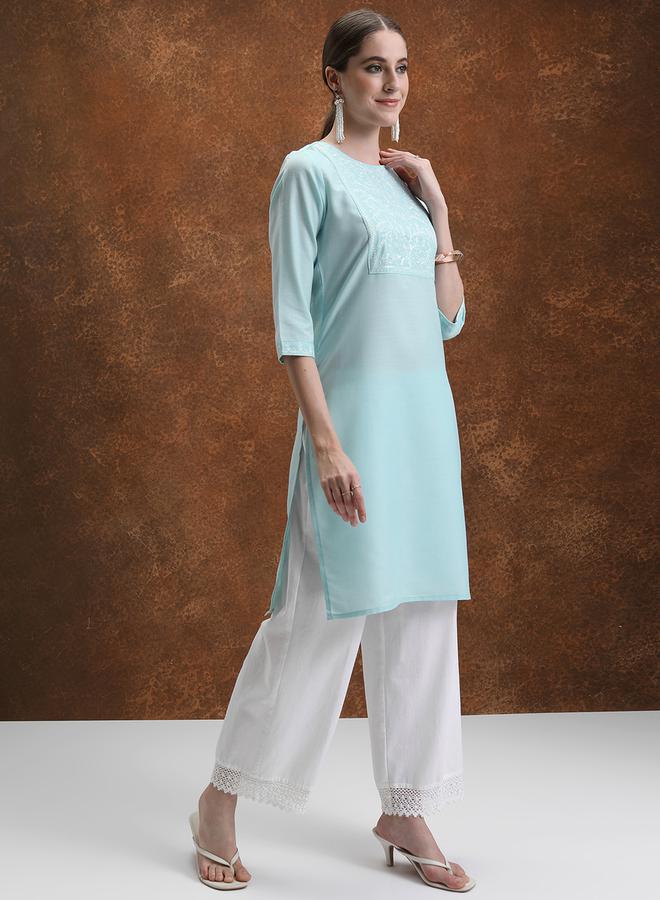 فيشود طقم كورتا مطرز أزرق نسائي - Image 4