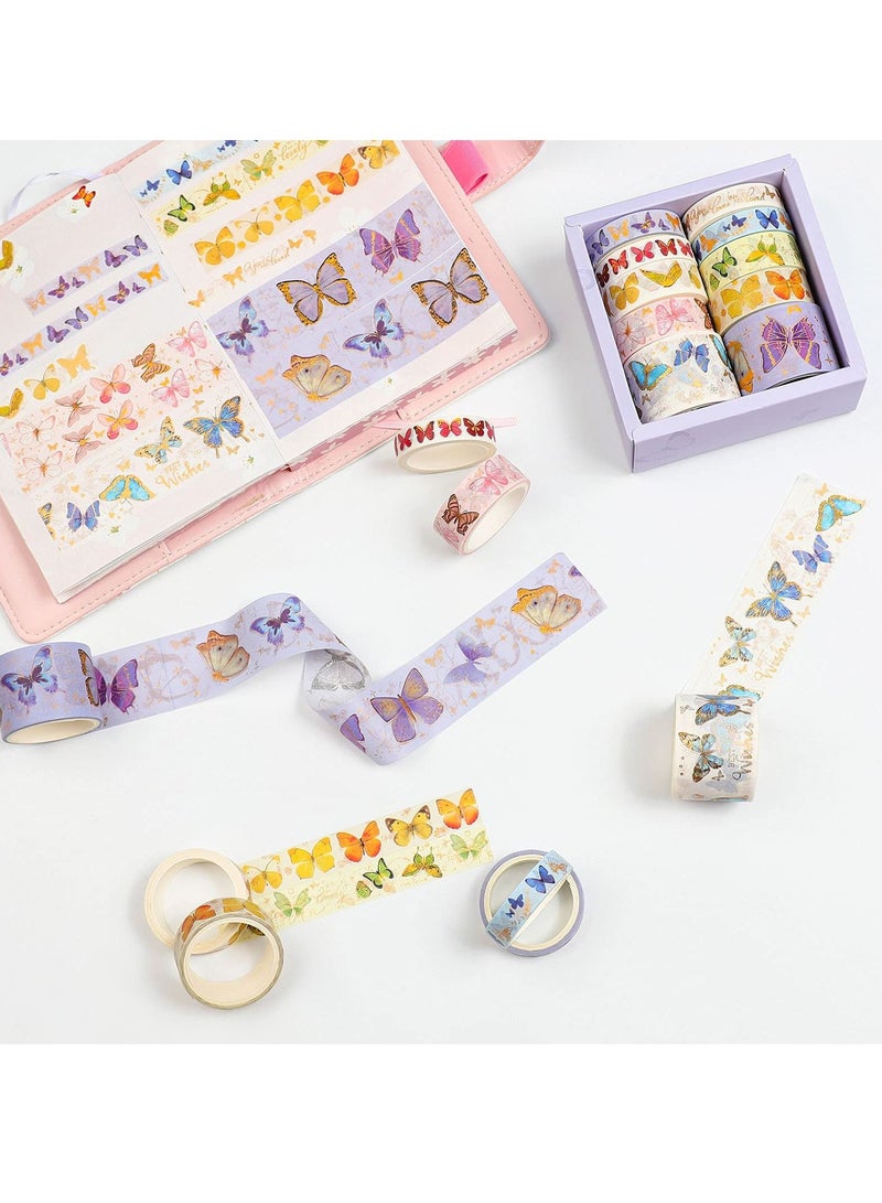 SYOSI Colorful Butterfly Washi Tape, Gold Foil Washi Art 5 Sizes Decorative Scrapbook DIY Decor and Craft Gift Wrap for Bullet Journal, Scrapbook, Kids DIY Crafts (10 Rolls) - Image 2