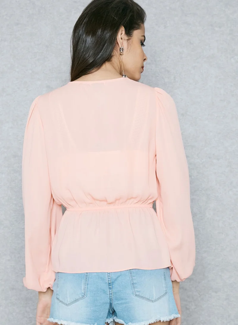 Ginger Wrap Front Tie Peplum Top