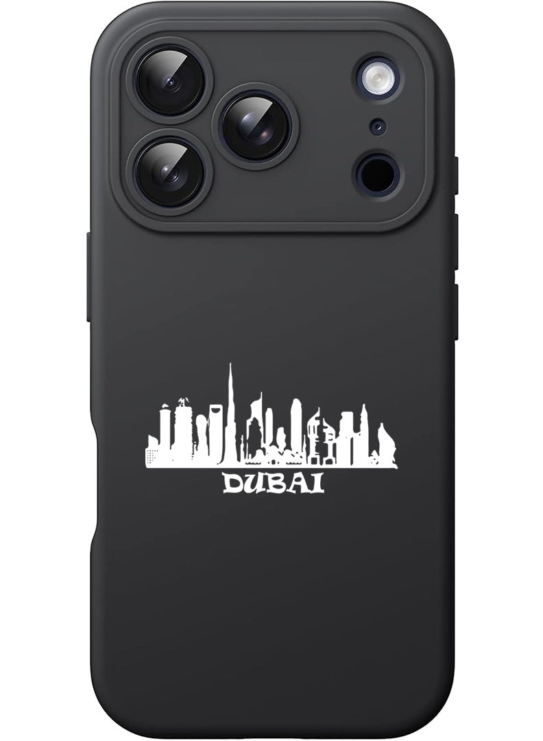 Theodor Protective Slim Fit Case Liquid Silicone Cover with Full Body Protection Anti-Scratch Shockproof Case For Apple iPhone 17 Pro (Black) Dubai Skyline - White - Image 1