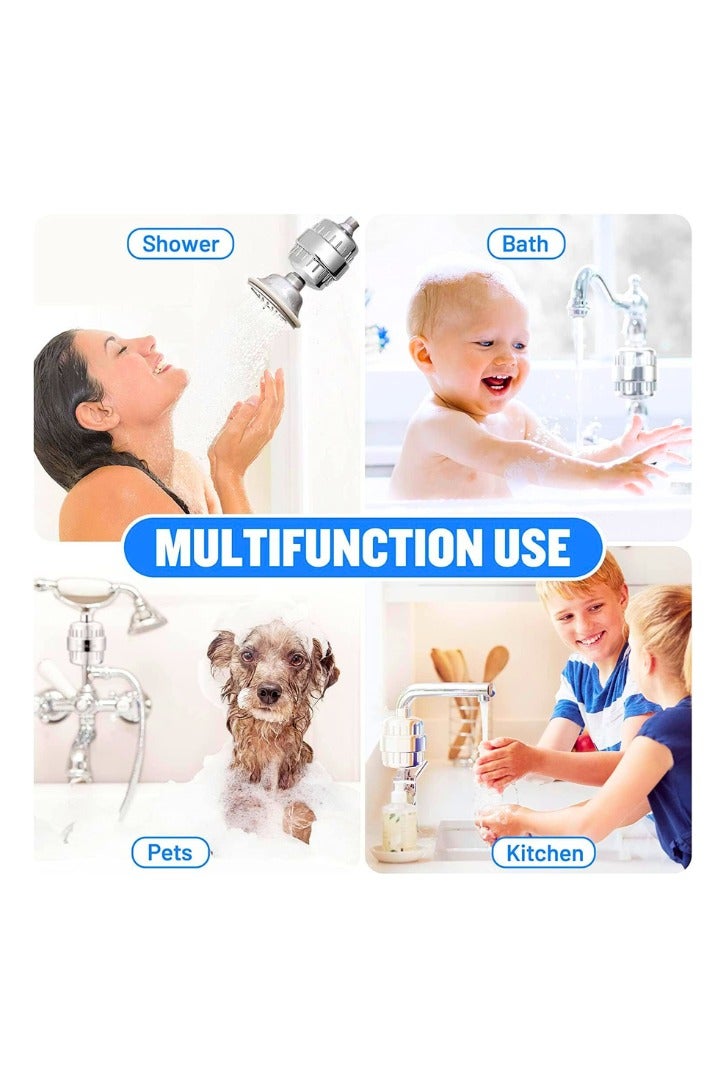 فلتر دش، فلتر دش من 20 مرحلة للمياه العسرة، فلتر مياه دش مع خرطوشتين قابلتين للاستبدال لإزالة الكلور والفلورايد، كروم مصقول - Image 3