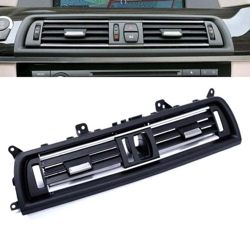 Goodithy Full Chrome Front Center Dash Air Vent Grille Outlet Panel Middle AC Vent Cover Replacement Compatible With BMW 5 Series F10 F11 520i 523i 525i 528i 535i Central