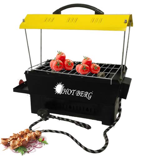 HOTBERG HOTBERG Yellow Hut Shape Barbeque Grill Charcoal Barbeque with 6 Skewers with Wooden Handle Charcoal Grill Yellow Charcoal Grill with Tong Hand Gloves - Image 1