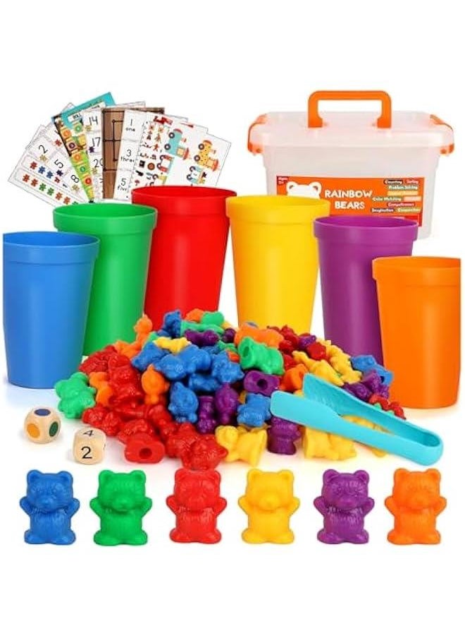 HOOKOR Counting Bears with Matching Sorting Cups,Cute Bear Counters with Activity Cards and Storage Box,Montessori Educational Counting and Sorting Toys,Fun Math Manipulative for Preschool Learning  - Image 1