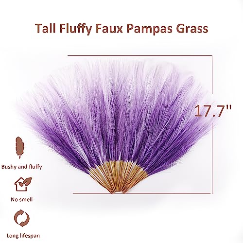 Acfruits Pampas Grass Small 30 Pcs 17 Faux Pampas Grass Short Decor Pompas Grass Flower Arrangement and Vase Filler for Boho Home Wedding Decoration Purple Gradient - Image 3