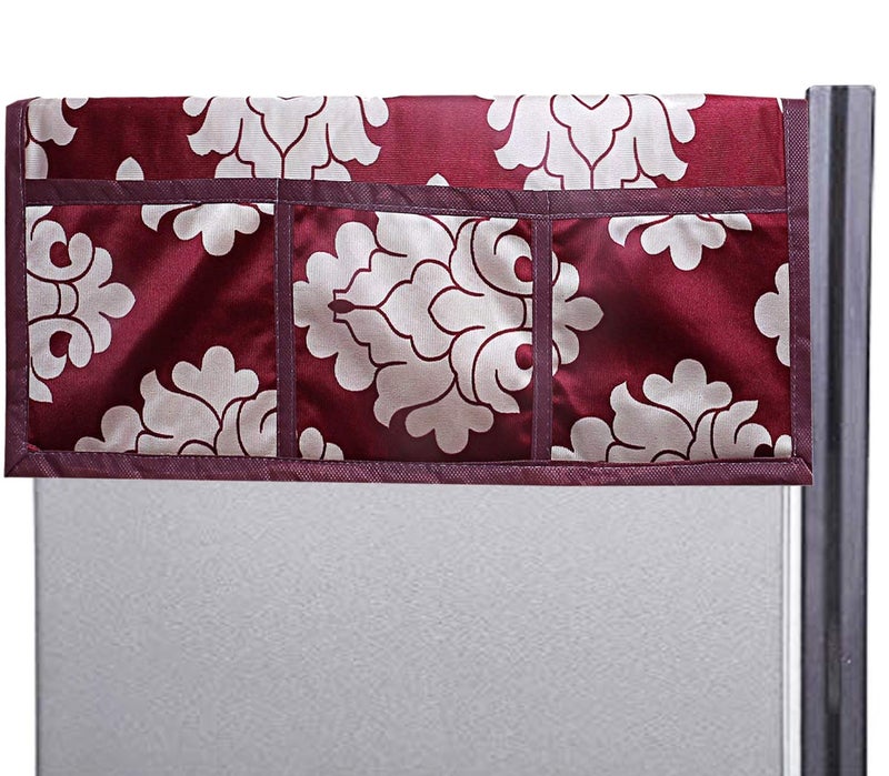 Kuber Industries Kuber Industries Flower Design PVC 1 Piece Fridge Top Cover and 2 Piece Handle Cover Maroon CTKTC33666  - Image 2