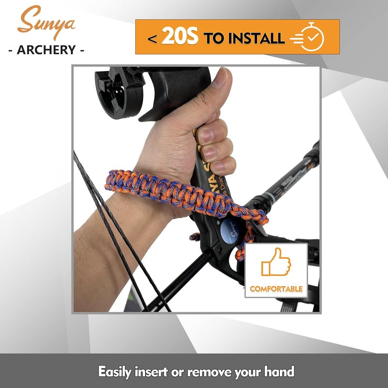 Sunya Archery Bow Wrist Sling, 550 Paracord Strap Comfortable on Hand.100% Full Grain Leather Yoke, Multiple Camo Colors.Fit Compound Bow Stabilizer & Recurve. - Image 4