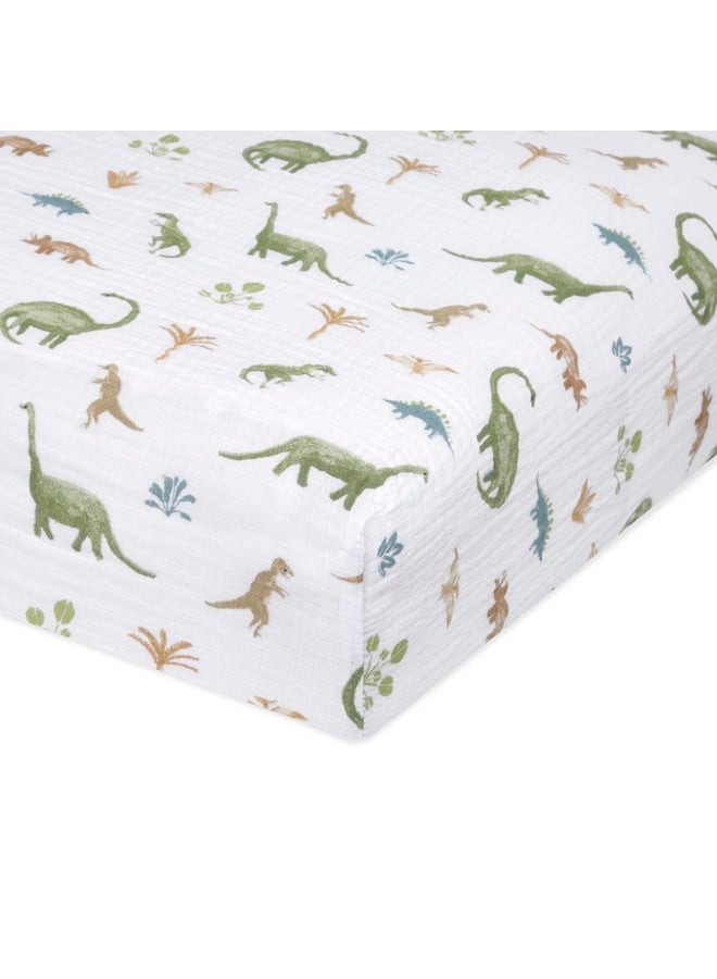 aden + anais Essentials Classic Crib Sheet, 100% Cotton Muslin, Super Soft & Breathable, Tailored Snug Fit, Dino Jungle - Image 1