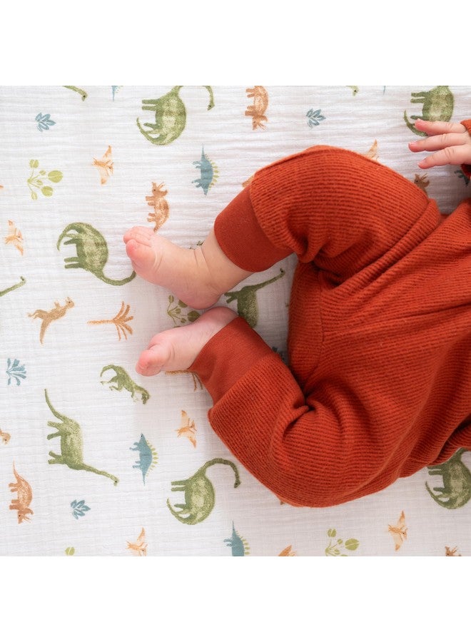 aden + anais Essentials Classic Crib Sheet, 100% Cotton Muslin, Super Soft & Breathable, Tailored Snug Fit, Dino Jungle - Image 4
