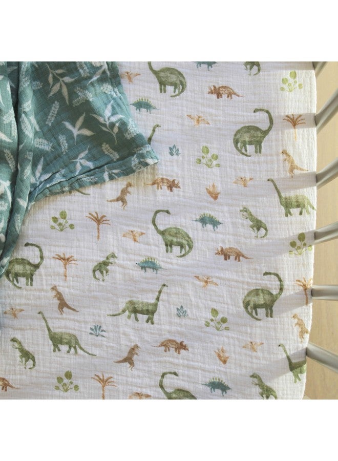 aden + anais Essentials Classic Crib Sheet, 100% Cotton Muslin, Super Soft & Breathable, Tailored Snug Fit, Dino Jungle - Image 5