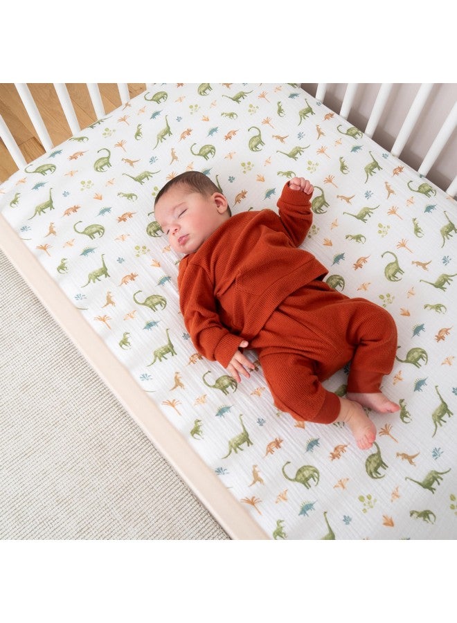 aden + anais Essentials Classic Crib Sheet, 100% Cotton Muslin, Super Soft & Breathable, Tailored Snug Fit, Dino Jungle - Image 3