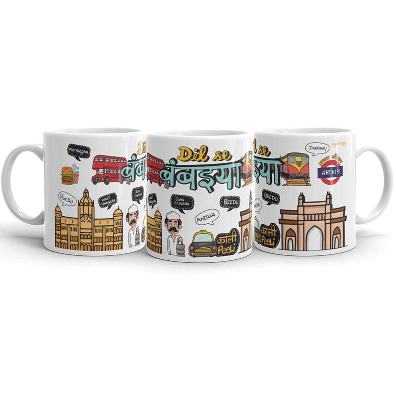 Oye Happy - Dil se Bambaiyya - Mumbai Coffee City Premium Mug - Best Gift for Mumbaiites (Ceramic) (Microwavable) (330 ml) - Image 5