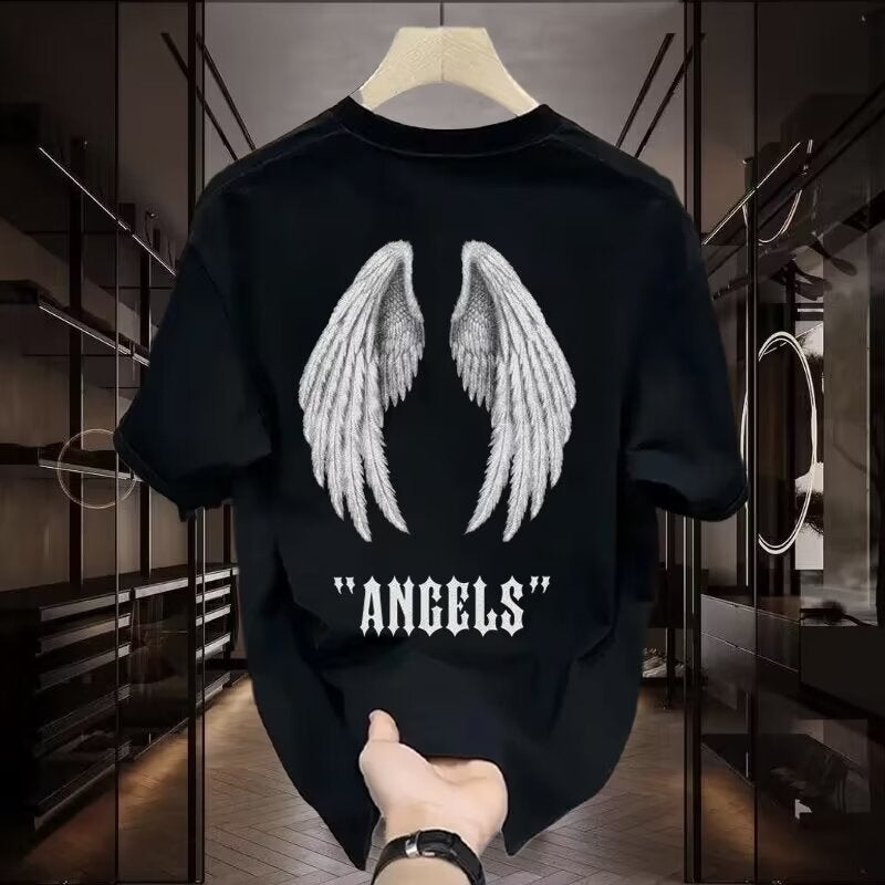 American Short-Sleeved T-Shirt Men'S And Women'S Retro Letters Creative Trendy Brand Wings Printed Loose Couple'S Summer Half-Sleeved Suit - Image 3