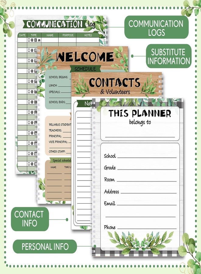 Fuyoooo Eucalyptus Teacher Planner Undated Academic Year Teacher Lesson Planner Book Green Plants Daily Weekly Monthly Spiral Planner Checklist Organizer with Stickers for Classroom, 8.5'' x 11'' - Image 4