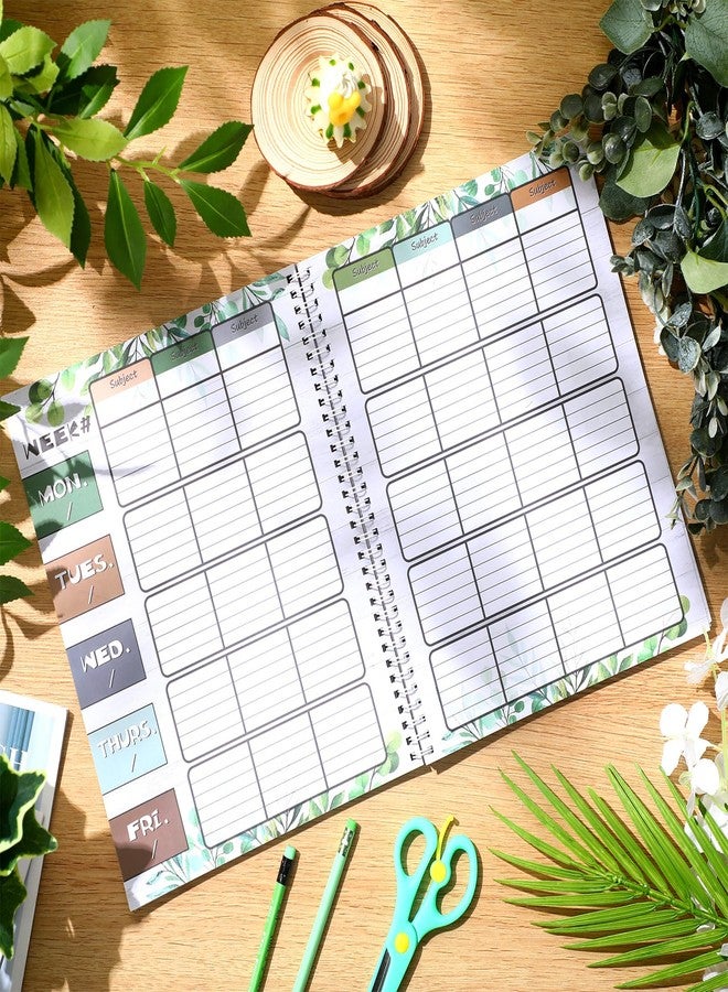 Fuyoooo Eucalyptus Teacher Planner Undated Academic Year Teacher Lesson Planner Book Green Plants Daily Weekly Monthly Spiral Planner Checklist Organizer with Stickers for Classroom, 8.5'' x 11'' - Image 3
