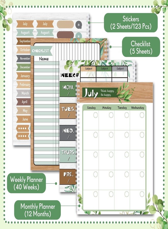 Fuyoooo Eucalyptus Teacher Planner Undated Academic Year Teacher Lesson Planner Book Green Plants Daily Weekly Monthly Spiral Planner Checklist Organizer with Stickers for Classroom, 8.5'' x 11'' - Image 5