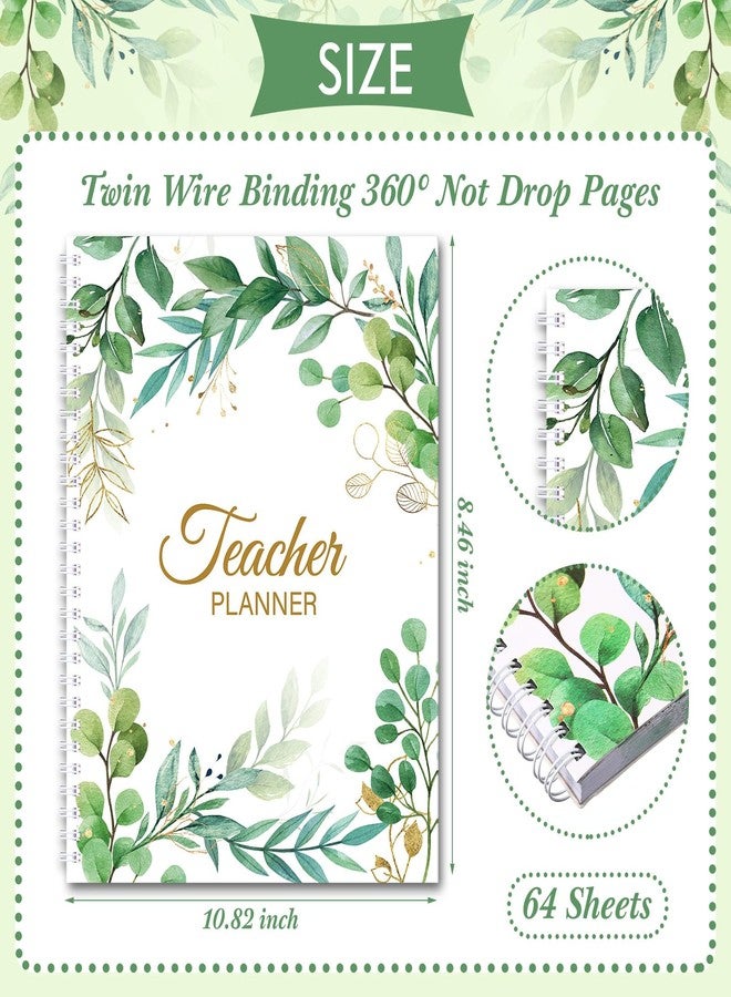 Fuyoooo Eucalyptus Teacher Planner Undated Academic Year Teacher Lesson Planner Book Green Plants Daily Weekly Monthly Spiral Planner Checklist Organizer with Stickers for Classroom, 8.5'' x 11'' - Image 2