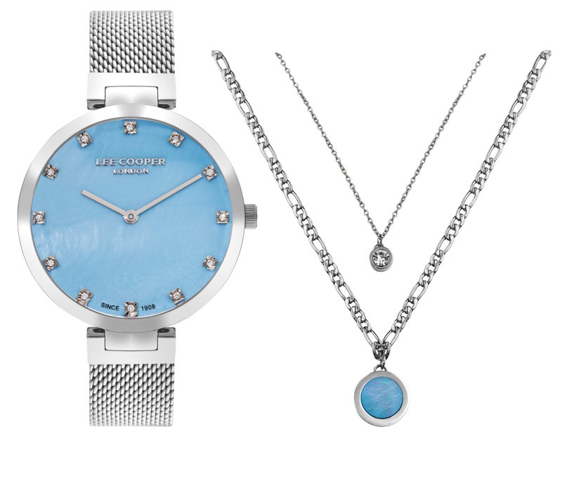LEE COOPER Women’s Analog Blue MOP Dial Watch With Gift set necklace- LC07806.390 - Image 1