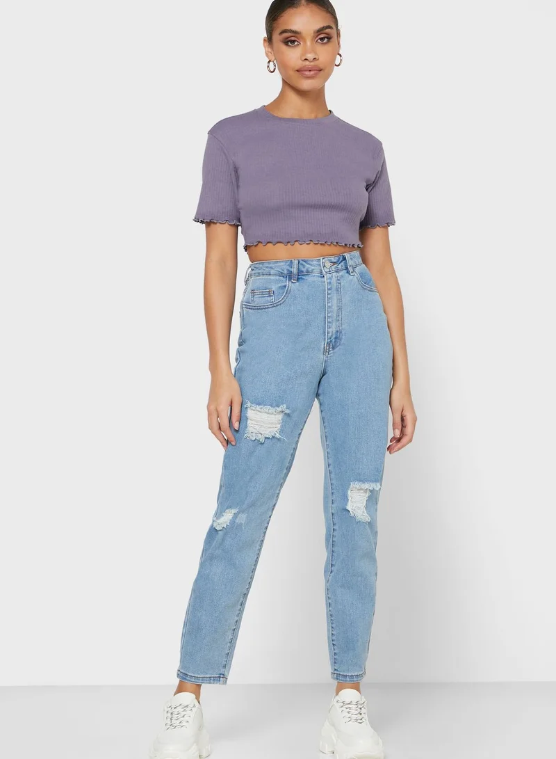 Missguided Petite Comfort Stretch Ripped Mom Jeans for Women