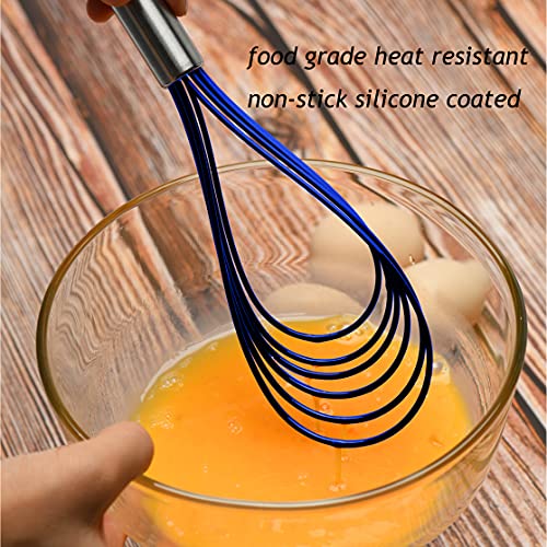 Jell-Cell Flat Whisk Set,Stainless Steel 3 Pack 10''+11''+12'' Premium Sturdy-6 Silicone Heads Non Stick Wires Whisk for Blending Beating Stirring Kitchen Cooking by Jell-Cell (Blue) - Image 4