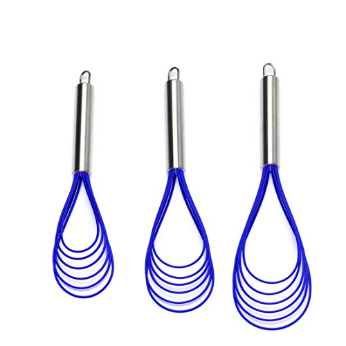 Jell-Cell Flat Whisk Set,Stainless Steel 3 Pack 10''+11''+12'' Premium Sturdy-6 Silicone Heads Non Stick Wires Whisk for Blending Beating Stirring Kitchen Cooking by Jell-Cell (Blue) - Image 1