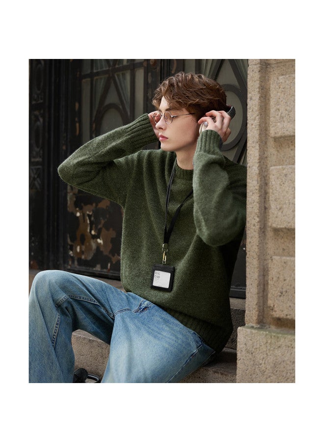 Tonlion  Autumn Winter Men's Crew Neck Chest Logo Mélange Knit Sweater - Image 1