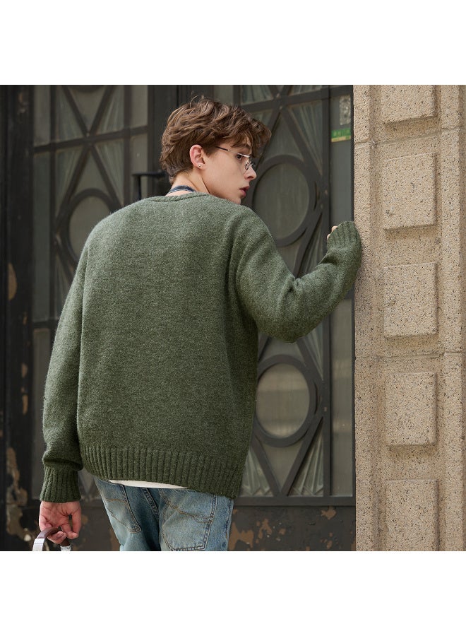 Tonlion  Autumn Winter Men's Crew Neck Chest Logo Mélange Knit Sweater - Image 3