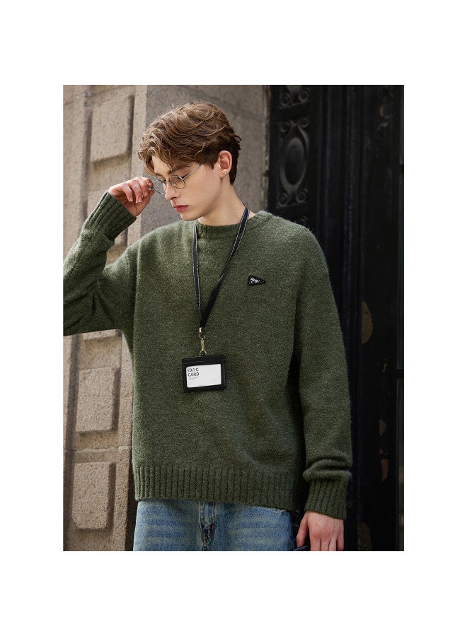 Tonlion  Autumn Winter Men's Crew Neck Chest Logo Mélange Knit Sweater - Image 2