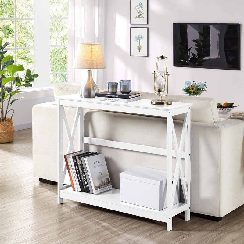 Yaheetech Wood Entryway Table, Console Table for Entryway, 2-Tier Sofa Table Accent Table w/Storage Shelf for Living Room, Hall, Foyer, White - Image 4