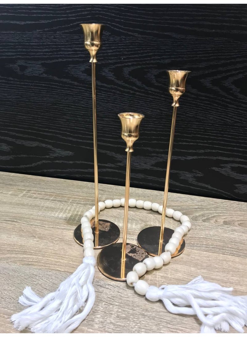 Gold metal candle holder set 3-piece set Heights: 30 40 50