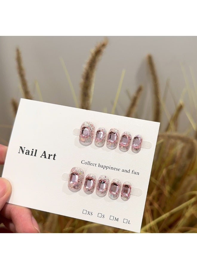 Generic 【10pcs Luxury Swarovski Press-On Nails】3D Handcrafted Gel Nails | No UV Needed | Velvet Gift Box | Size M  - Image 3