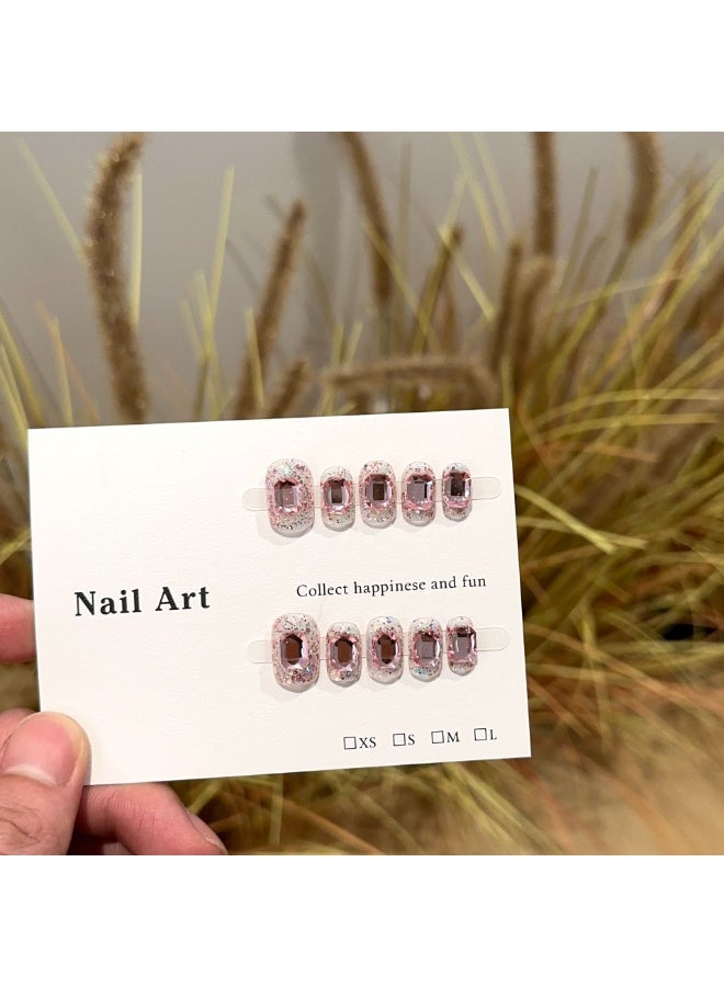 Generic 【10pcs Luxury Swarovski Press-On Nails】3D Handcrafted Gel Nails | No UV Needed | Velvet Gift Box | Size M  - Image 4