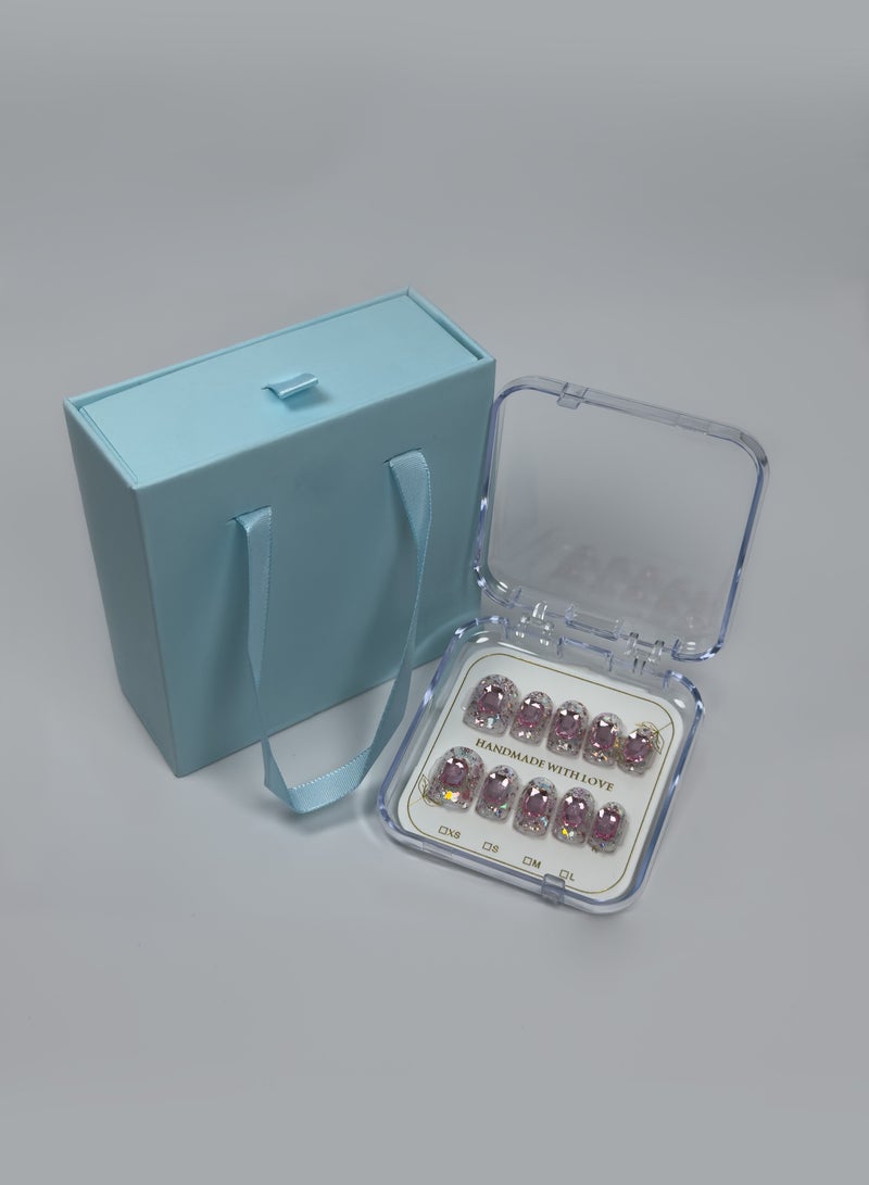 Generic 【10pcs Luxury Swarovski Press-On Nails】3D Handcrafted Gel Nails | No UV Needed | Velvet Gift Box | Size M  - Image 1