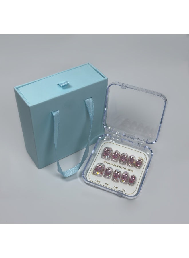 Generic 【10pcs Luxury Swarovski Press-On Nails】3D Handcrafted Gel Nails | No UV Needed | Velvet Gift Box | Size M  - Image 2