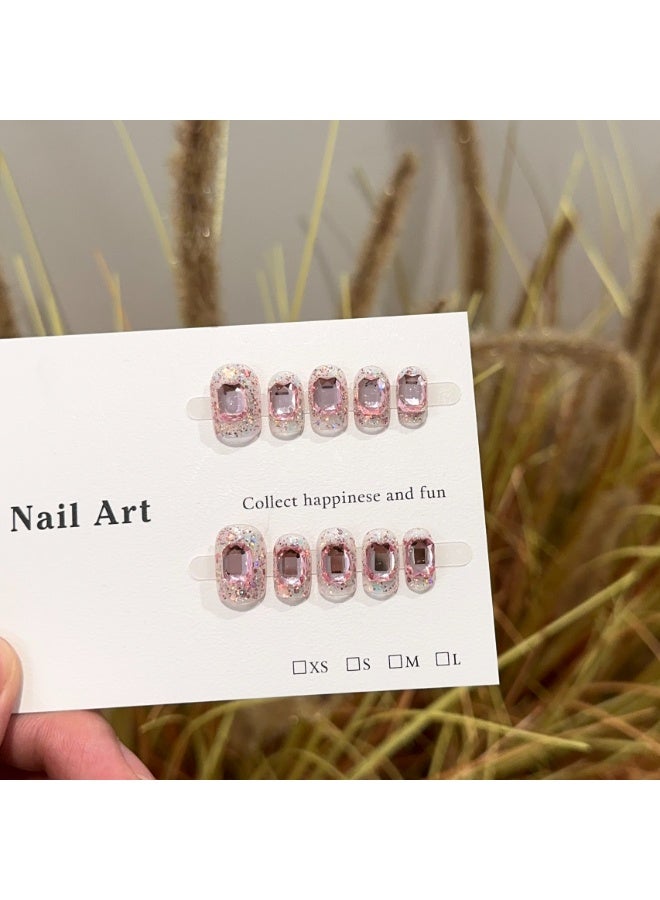 Generic 【10pcs Luxury Swarovski Press-On Nails】3D Handcrafted Gel Nails | No UV Needed | Velvet Gift Box | Size M  - Image 5