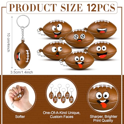 Arrowbash 12 Pcs Mini Funny Stress Balls Keychain Sport Face Keychain Stress Relief Squeeze Sport Balls team Gifts for Women Men Sport Team Players Party Favor Birthday GiftFootball - Image 5