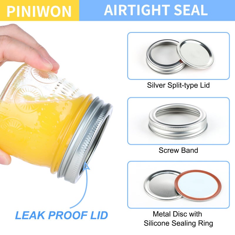 PINIWON Vintage Mason Jars 8 oz with Lids and Bands, 12 Pack Regular Mouth Half Pint Canning Jars, Small Mason Jars for Jam Jelly Honey DIY Projects, Labels, Tags, Brush & String Included - Image 3
