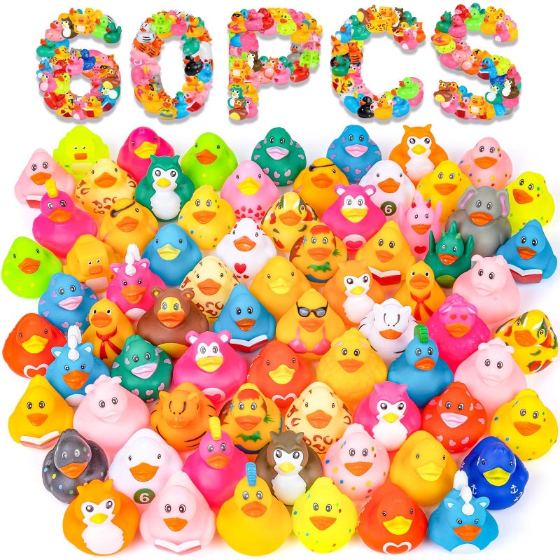 VISRIE 60 Pcs Rubber Ducks in Bulk Assortment Ducks for Jeeps Bulk Ducks for Toddler Bath Toys Kids Pool Toys Birthday Gifts Party Favors - Image 3