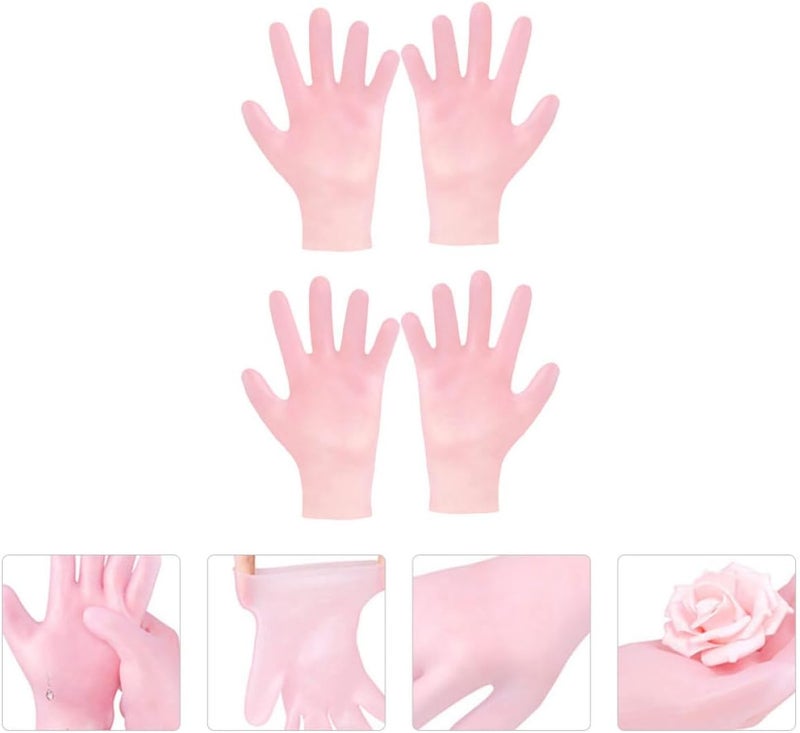 2 Pairs Moisturizing Gloves Pink Skin-Friendly Exfoliating Hand Care for Dry Cracked Hands Prevent Dryness Whiten Smooth Fine Lines Wrinkle Repair Practical - Image 4