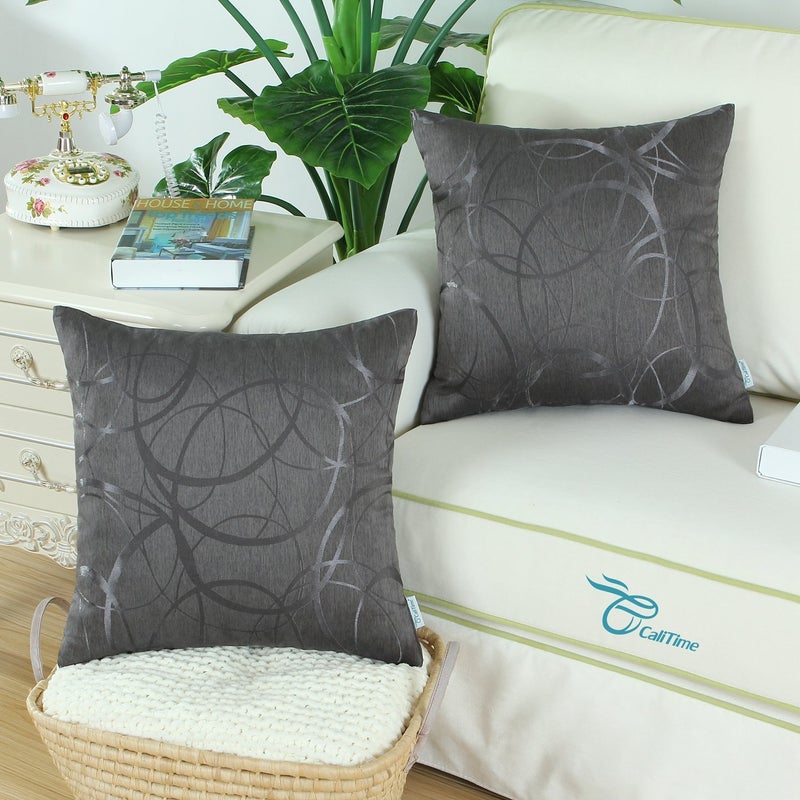 CaliTime CaliTime Throw Pillow Covers Pack of 2 Modern Shining & Dull Contrast Circles Rings Accent Geometric Cushion Cases Shells for Couch Sofa Home Decor 22 X 22 Inches Grey  - Image 2