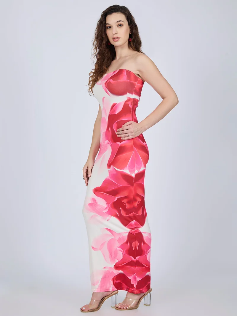 OUTZIDR White Floral Printed Maxi Dress