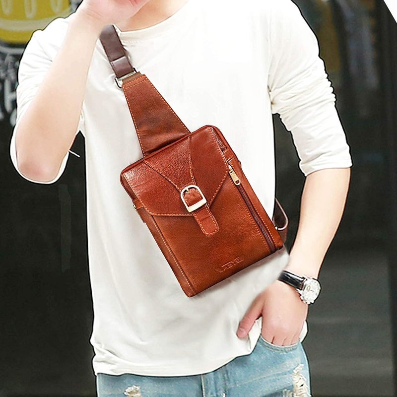 ABYS حقيبة نقدية بنية بمادة جلدية أصلية||حقائب صدر||حقيبة جسم||حقيبة جواز سفر||حقيبة عنق||حقيبة يد||حقيبة كتف||حقائب كتف للرجال والنساء - Image 2