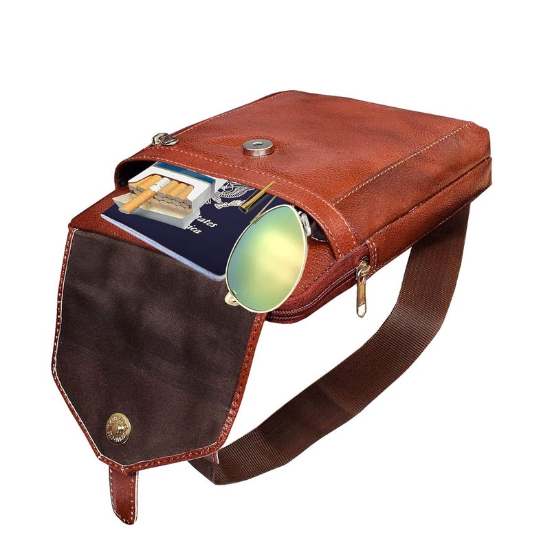 ABYS حقيبة نقدية بنية بمادة جلدية أصلية||حقائب صدر||حقيبة جسم||حقيبة جواز سفر||حقيبة عنق||حقيبة يد||حقيبة كتف||حقائب كتف للرجال والنساء - Image 4