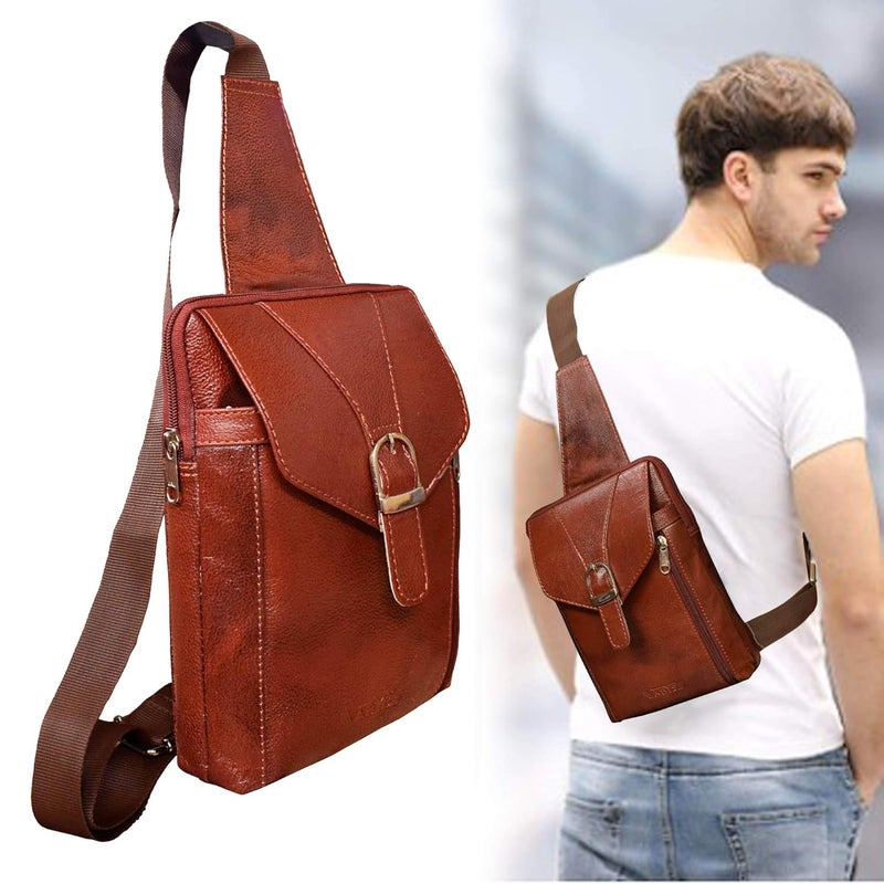 ABYS حقيبة نقدية بنية بمادة جلدية أصلية||حقائب صدر||حقيبة جسم||حقيبة جواز سفر||حقيبة عنق||حقيبة يد||حقيبة كتف||حقائب كتف للرجال والنساء - Image 5