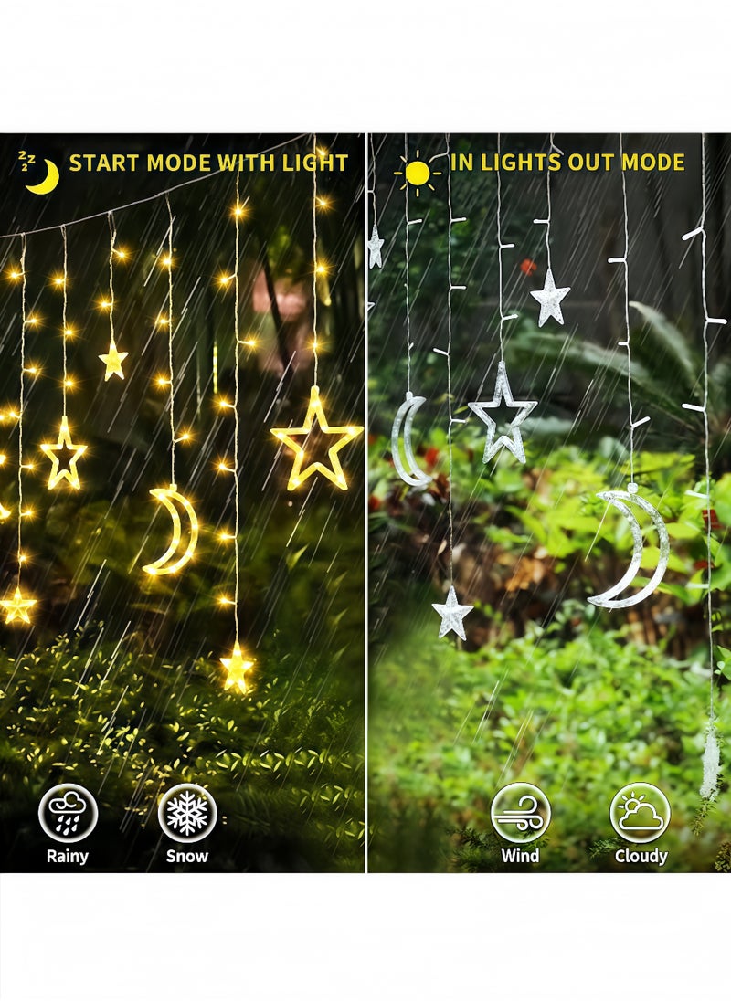 fantasize - Star and Moon Curtain Ramadan Lights, 2.5M LED String Lights with 8 Flash Modes, Eid Decorative Lights for Bedroom and Window Decor - Image 1